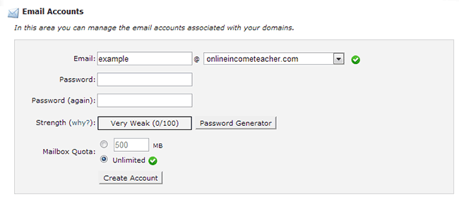 cPanel - Create Email